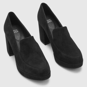 Eileen Fisher Becon Black Suede Platform Loafers Size 9.5 Women’s Block Heel